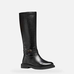 Nw/oT Geox Serilda Black Leather Knee-High Buckle Riding Boots, Nw/oT, Size 7